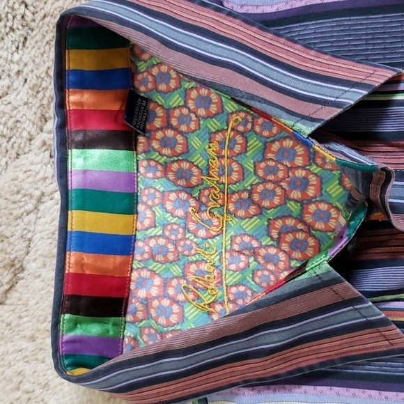 Robert Graham multicolor stripe button down shirt, collared, men's size 2XL - Picture 11 of 12